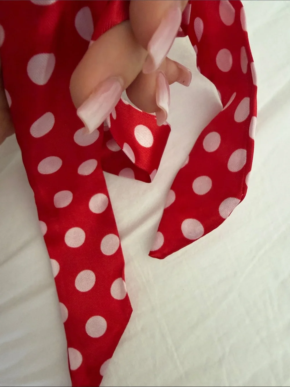 Red Polka Dot Satin Hair Scarf for Bag 💼